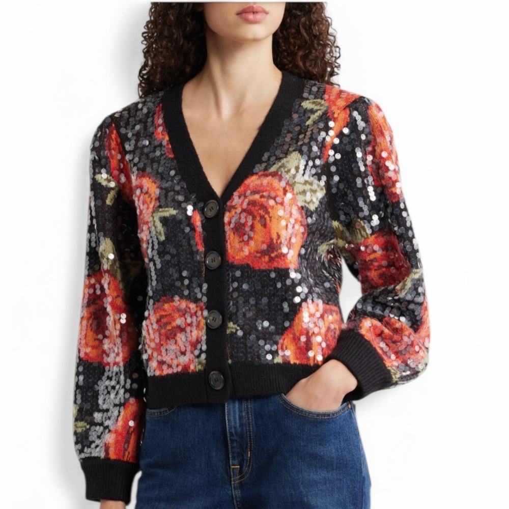 FARM Rio Latin Roses Sequin Knit Cardigan - Picture 2 of 12